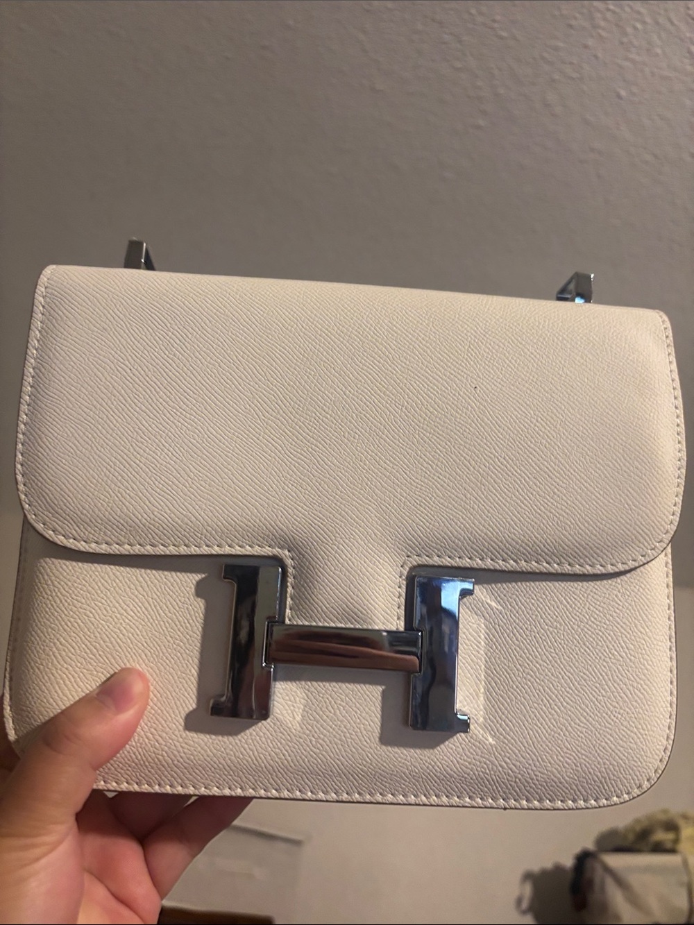 Structured Cream Crossbody Bag with Silver H Accent - Picture 1 of 12
